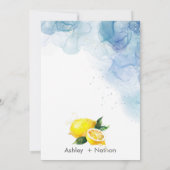 Elegante Lemon Gelb & Blau Wasserfarbenhochzeit Einladung (Rückseite)