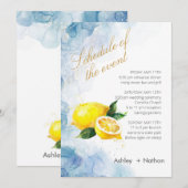 Elegante Lemon Gelb & Blau Wasserfarbenhochzeit Einladung (Vorne/Hinten)
