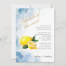 Elegante Lemon Gelb & Blau Wasserfarbenhochzeit Einladung