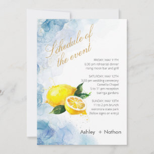 Elegante Lemon Gelb & Blau Wasserfarbenhochzeit Einladung