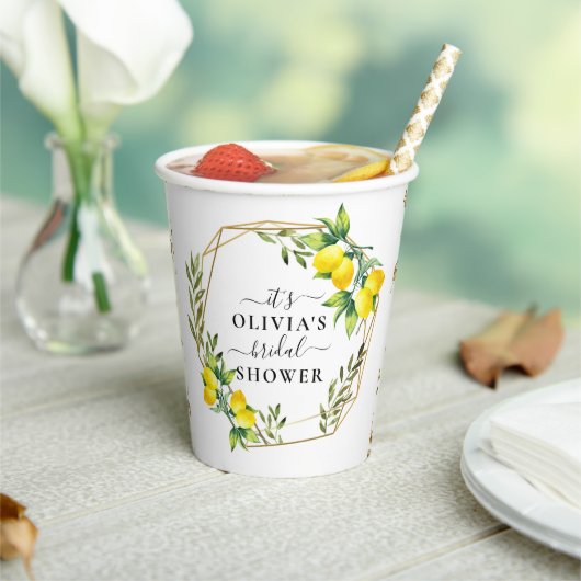 Elegante Lemon Geometric Brautparty Paper Cups Pappbecher (In Situ)