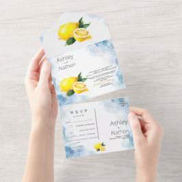 Elegante Lemon-Hochzeit in Gelb und Grün All In One Einladung