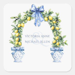 Elegante Lemon Topiary Romantische Hochzeit Quadratischer Aufkleber