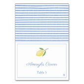 Elegante Lemons Blue Seersucker Streifen Platzkart Tischnummer (Vorderseite)