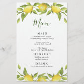 Elegante Lemons Greenerity Wedding Dinner Menu (Vorderseite)