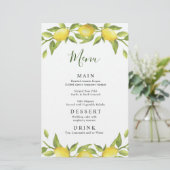 Elegante Lemons Greenerity Wedding Dinner Menu (Stehend Vorderseite)