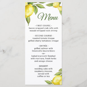 Elegante Lemons Greenerity Wedding Dinner Menu Menükarte