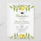 Elegante Lemons Greenery Chic Graduation Party Einladung (Vorderseite)
