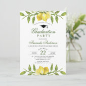 Elegante Lemons Greenery Chic Graduation Party Einladung (Stehend Vorderseite)