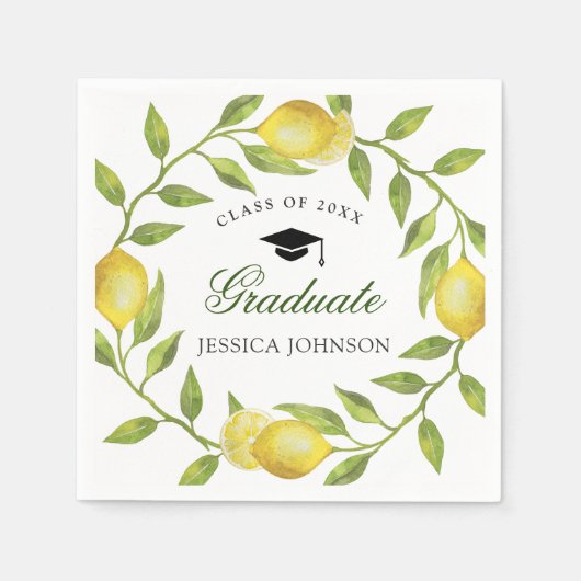 Elegante Lemons Greenery Chic Graduation Party Serviette (Vorderseite)