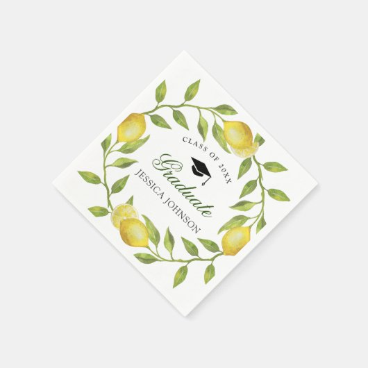 Elegante Lemons Greenery Chic Graduation Party Serviette (Ecke)