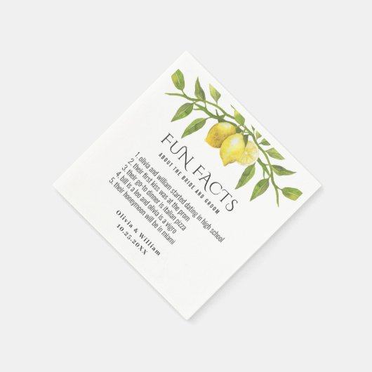 Elegante Lemons Grüne Fun Fakten Hochzeit Serviette (Ecke)