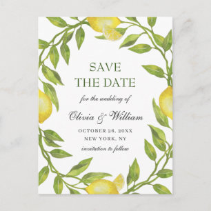 Elegante Lemons Grüne Hochzeit speichern das Datum Postkarte