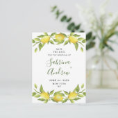 Elegante Lemons Grüne Hochzeit speichern das Datum Postkarte (Stehend Vorderseite)