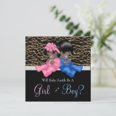 Elegante Leopard Baby Gender Reveal Dusche Einladung (Stehend Vorderseite)