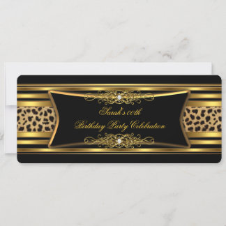 Elegante Leopard Geburtstagsparty Black Gold Einladung