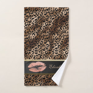 Elegante Leopard Muster Glitzer Lips Badhandtuch Set