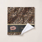 Elegante Leopard Muster Glitzer Lips Badhandtuch Set (Waschlappen)