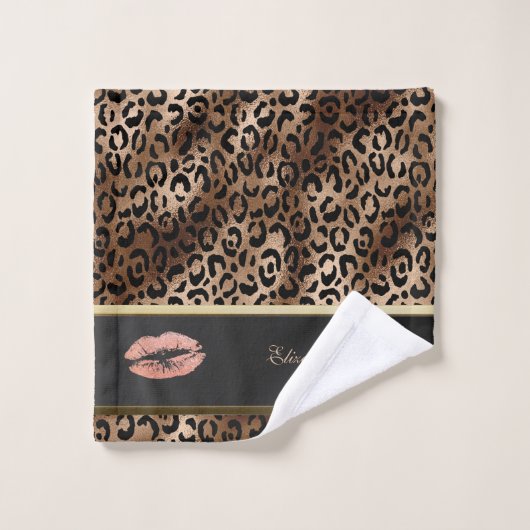 Elegante Leopard Muster Glitzer Lips Badhandtuch Set (Waschlappen)