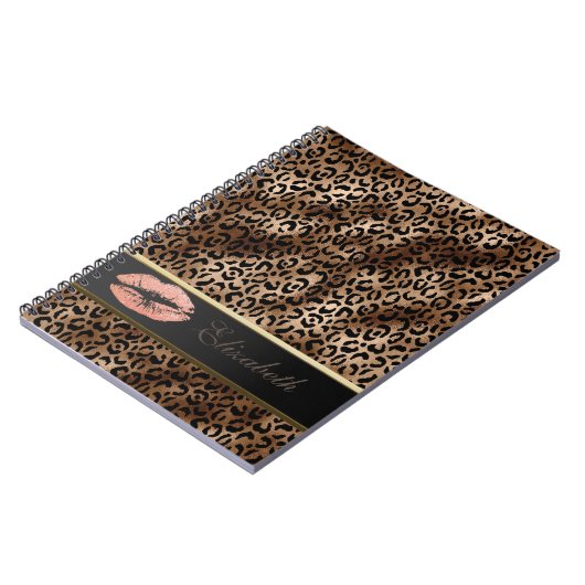 Elegante Leopard Muster Glitzer Lips Notizblock (Linke Seite)