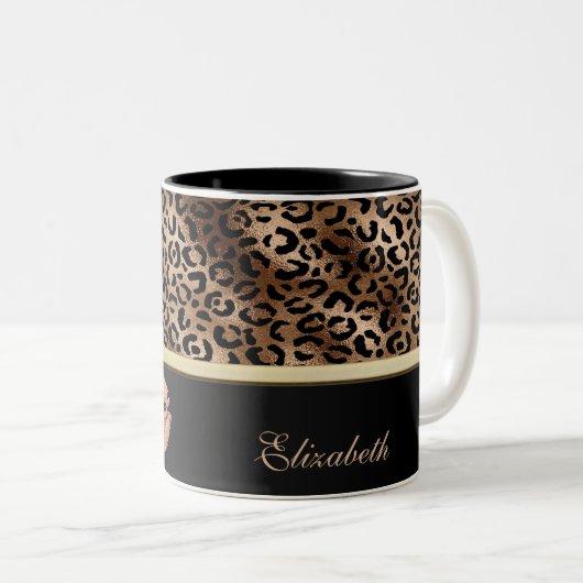 Elegante Leopard Muster Glitzer Lips Zweifarbige Tasse (VorderseiteRechts)