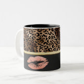 Elegante Leopard Muster Glitzer Lips Zweifarbige Tasse (Vorderseite Links)