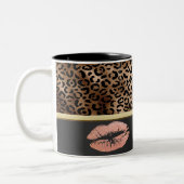 Elegante Leopard Muster Glitzer Lips Zweifarbige Tasse (Links)