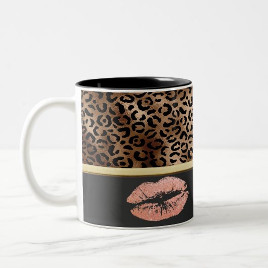 Elegante Leopard Muster Glitzer Lips Zweifarbige Tasse (Links)