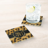 Elegante Leopard Print Monogram - Glass Untersetze Glasuntersetzer (Schrägansicht)