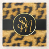 Elegante Leopard Print Monogram - Glass Untersetze Glasuntersetzer (Vorderseite)