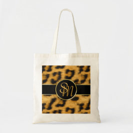 Elegante Leopard Print Monogram Script Budget Tasc Tragetasche