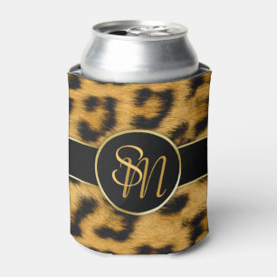 Elegante Leopard Print Monogram Script - Can Coole Dosenkühler