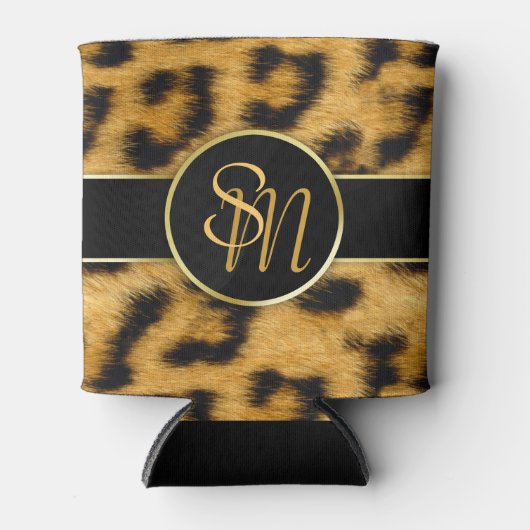 Elegante Leopard Print Monogram Script - Can Coole Dosenkühler (Vorderseite)