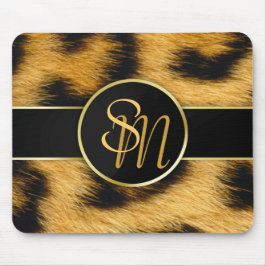 Elegante Leopard Print Monogram Script - Mousepad