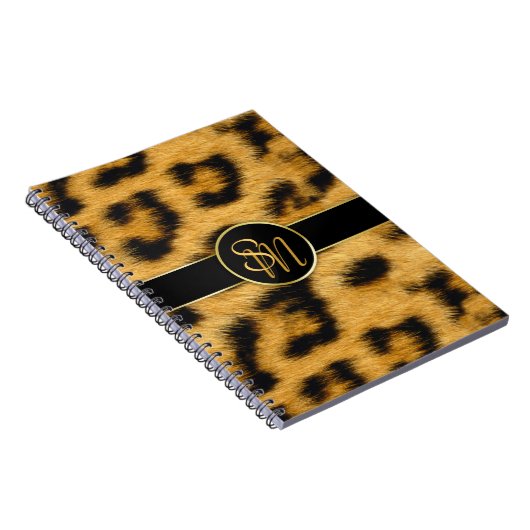 Elegante Leopard Print Monogram Script - Notebook Notizblock (Rechte Seite)