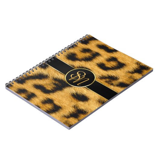 Elegante Leopard Print Monogram Script - Notebook Notizblock (Linke Seite)