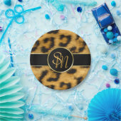 Elegante Leopard Print Monogram Script Paper Plate Pappteller (Party)