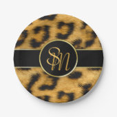 Elegante Leopard Print Monogram Script Paper Plate Pappteller (Vorderseite)