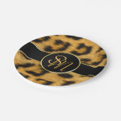 Elegante Leopard Print Monogram Script Paper Plate Pappteller (Schrägansicht)