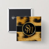 Elegante Leopard Print Monogram Script - Schaltflä Button (Vorne & Hinten)