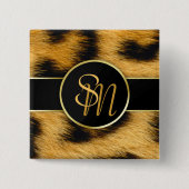 Elegante Leopard Print Monogram Script - Schaltflä Button (Vorderseite)