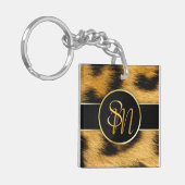 Elegante Leopard Print Monogram Script - Schlüssel Schlüsselanhänger (Vorderseite links)