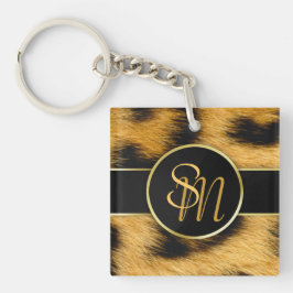 Elegante Leopard Print Monogram Script - Schlüssel Schlüsselanhänger