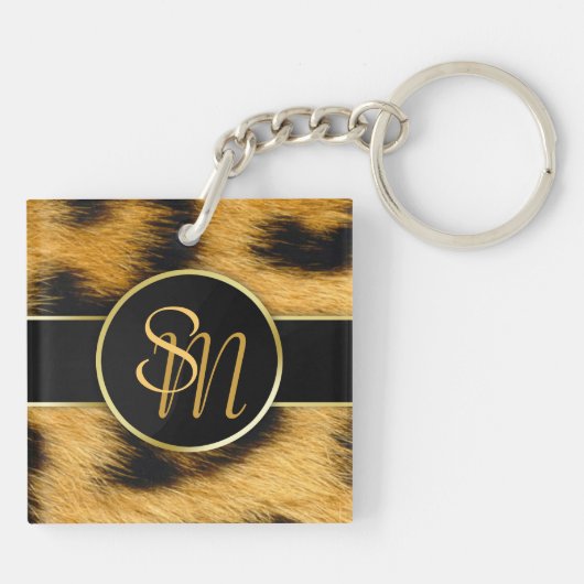 Elegante Leopard Print Monogram Script - Schlüssel Schlüsselanhänger (Rückseite)