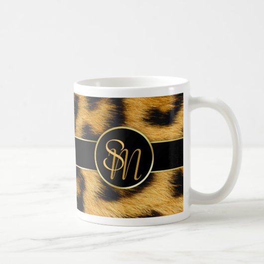 Elegante Leopard Print Monogram Script - Tasse (Rechts)
