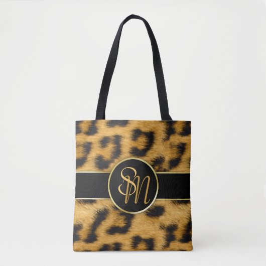 Elegante Leopard Print Monogram Script - Tote Bag Tasche (Vorderseite)