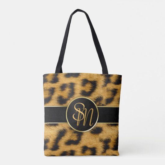 Elegante Leopard Print Monogram Script - Tote Bag Tasche (Rückseite)