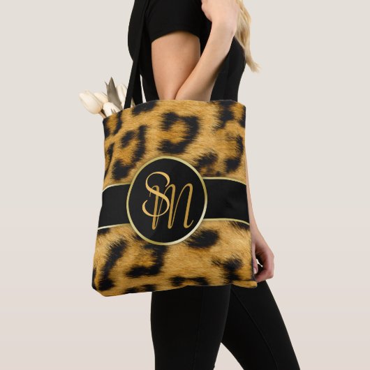 Elegante Leopard Print Monogram Script - Tote Bag Tasche (Von Nahem)