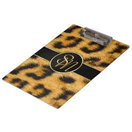 Elegante Leopard Print Monogram Script - Zwischena Klemmbrett