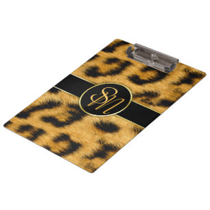 Elegante Leopard Print Monogram Script - Zwischena Klemmbrett